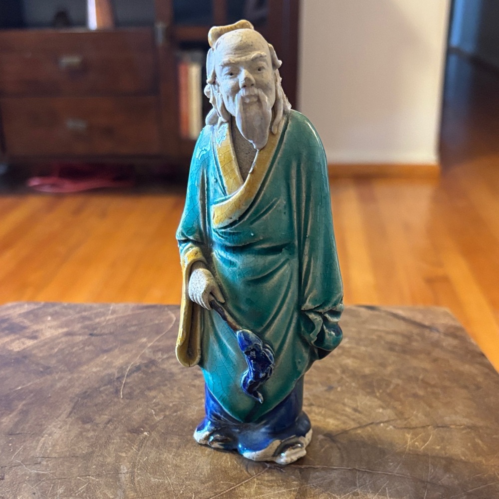 Vintage Chinese Mudman Figurine - Glazed Shiwan Pottery Sage